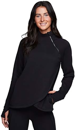 RBX Activewear Women’s Fleece Pullover Sweatshirt With Zip Mock Neck, Pockets and Thumb Holes